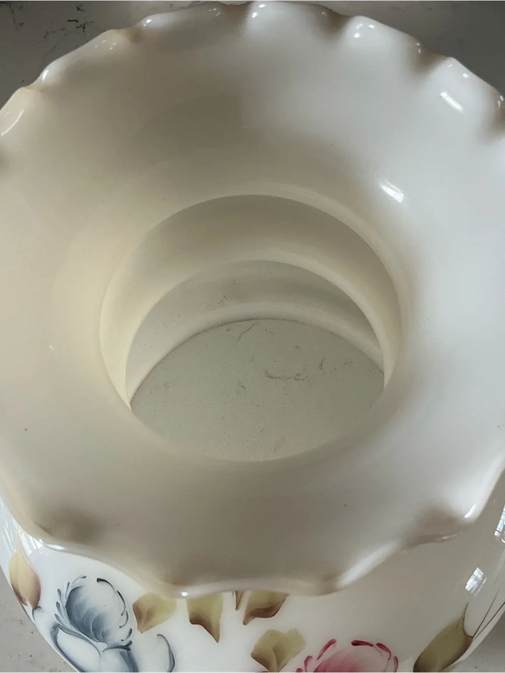 Vintage GWTW Hand-Painted Floral Milk Glass Lamp Shade in Cream and Pink